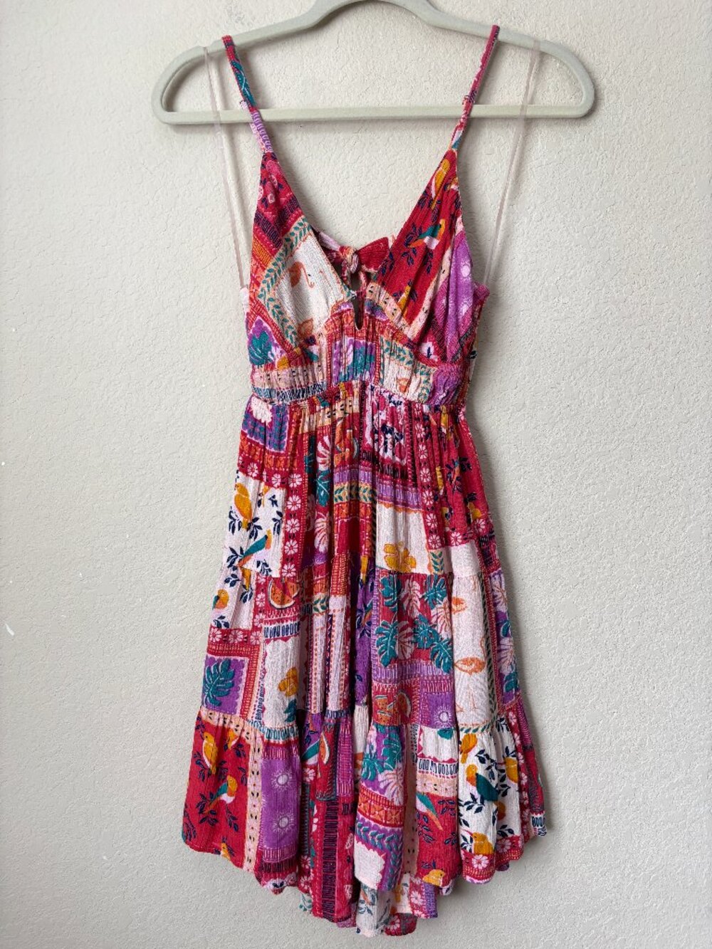 Angie Tropical Boho Printed Open Back Tiered Mini Sundress